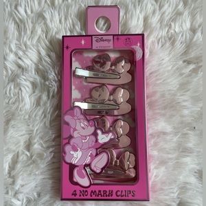 DISNEY Minnie Mouse Pink Shiny No Mark Hair Clips 4 Pack NWT